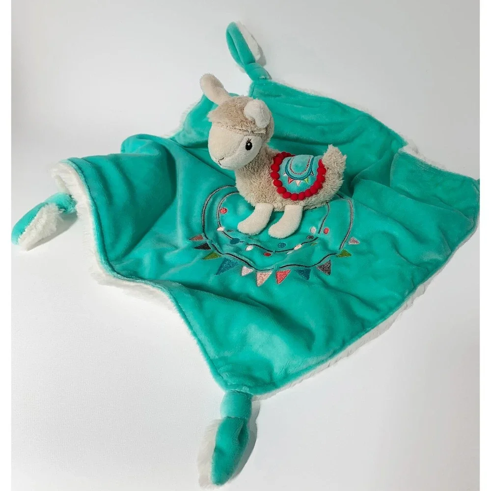 Mary Meyer Baby Llama Lovey Plush Security Blanket Green Knotted Corners Alpaca
